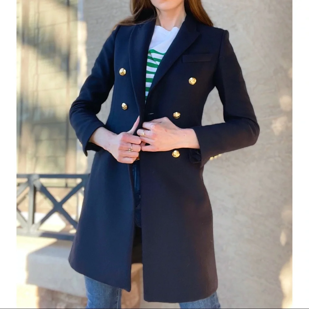 SOLD ZARA NEW MANTECO Italian Wool Navy Double Breasted Classic Preppy Wool Coat - Picture 14 of 16